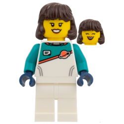 Astronaut - Female, Dark Brown Hair, White Spacesuit with Dark Turquoise Panel and Sleeves – ОБУЧИТЕЛНИ