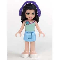 Friends Emma - Bright Light Blue Skirt, Light Aqua Top with Flower, Dark Purple Headphones – ПРИЯТЕЛИ