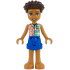 Friends Aron - Yellowish Green and Bright Light Yellow Shirt with Dark Azure Flowers and Dark Pink Wavy Lines, Blue Shorts, Bare Feet – ПРИЯТЕЛИ