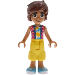 Friends Leo - Coral and Magenta Checkered Sleeveless Shirt, Yellow Cropped Trousers, Medium Azure Shoes – ПРИЯТЕЛИ