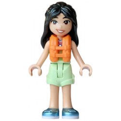 Friends Liann - Lime, Coral and Medium Azure Tank Top, Yellowish Green Shorts Folded Hem, Metallic Light Blue Shoes, Orange Life Jacket, Bright Pink Flower – ПРИЯТЕЛИ