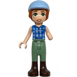 Friends Autumn - Blue Tied Flannel Vest, Sand Green Trousers, Dark Brown Boots, Bright Light Blue Horse Riding Helmet – ПРИЯТЕЛИ