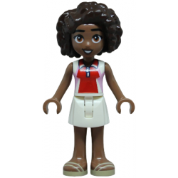 Friends Aliya - Bright Pink, Red and White Sleeveless Shirt, White Skirt, Tan Sandals – ПРИЯТЕЛИ