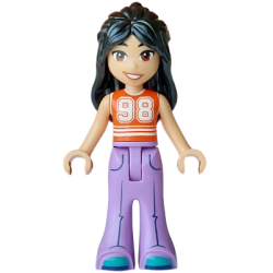 Friends Liann - Reddish Orange and White Top, Medium Lavender Trousers Bell-Bottoms, Dark Turquoise Shoes – ПРИЯТЕЛИ