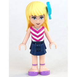 Friends Stephanie - Dark Blue Layered Skirt, Magenta and White V-Striped Top, Medium Azure Bow – ПРИЯТЕЛИ