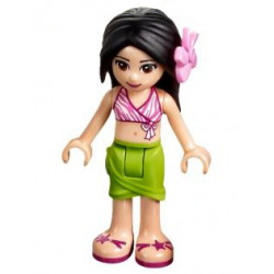 Friends Martina - Lime Wrap Skirt, Dark Pink and White Swimsuit Top, Bright Pink Flower – ПРИЯТЕЛИ