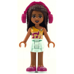 Friends Andrea - Light Aqua Layered Skirt, Bright Light Orange Top with Winged Music Notes, Headphones – ПРИЯТЕЛИ