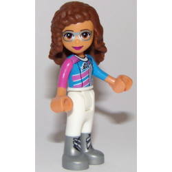 Friends Olivia (Nougat) - White Trousers, Dark Pink and Dark Azure Racing Jacket – ПРИЯТЕЛИ