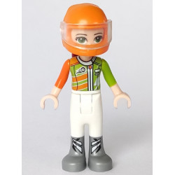 Friends Mia - White Trousers, Lime and Orange Racing Jacket, Orange Racing Helmet with Dark Red Ponytail – ПРИЯТЕЛИ