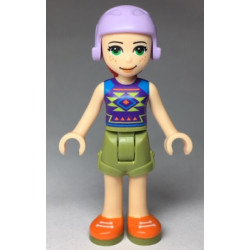 Friends Mia - Olive Green Shorts, Dark Purple Top with Diamonds and Triangles, Lavender Ski Helmet with Red Hair – ПРИЯТЕЛИ