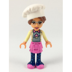 Friends Olivia (Nougat) - Dark Pink Skirt and Dark Blue Leggings, Sand Green Sweater with Bright Yellow Jacket, White Chef Toque with Hair – ПРИЯТЕЛИ