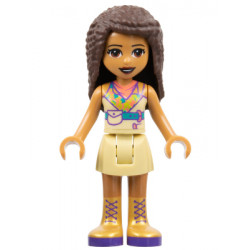 Friends Andrea - Tan Skirt, Coral, Lime and Medium Azure Top, Gold Boots – ПРИЯТЕЛИ