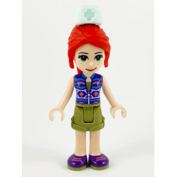 Friends Mia - Olive Green Shorts, Dark Azure and Dark Purple Patterned Sleeveless Jacket with Zipper, Nurse Hat – ПРИЯТЕЛИ