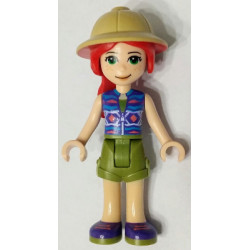 Friends Mia - Olive Green Shorts, Dark Azure and Dark Purple Patterned Sleeveless Jacket with Zipper, Pith Helmet – ПРИЯТЕЛИ