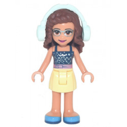 Friends Olivia (Nougat) - Bright Light Yellow Skirt, Dark Blue Top with Constellations, Light Aqua Headphones – ПРИЯТЕЛИ