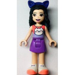 Friends Emma - Coral and Lavender Top with Cat Head, Medium Lavender Skirt, White Shoes, Dark Purple Cat Ears – ПРИЯТЕЛИ