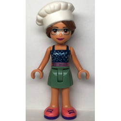 Friends Olivia (Nougat) - Sand Green Skirt, Dark Blue Top with Metallic Pink Belt, White Chef Toque with Hair – ПРИЯТЕЛИ