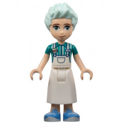 Friends Charli - White Apron Top over Dark Turquoise Shirt, White Skirt Long, Medium Blue Shoes – ПРИЯТЕЛИ