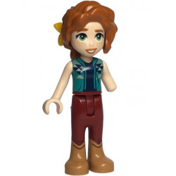 Friends Autumn - Dark Turquoise Vest over Dark Blue Shirt, Dark Red Trousers, Medium Nougat Boots, Bright Light Orange Flower – ПРИЯТЕЛИ
