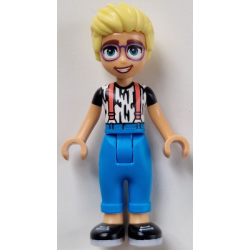 Friends Olly - White Shirt with Black Stripes, Coral Suspenders, Dark Azure Trousers, Black Shoes – ПРИЯТЕЛИ