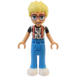 Friends Olly - White Shirt with Black Stripes, Coral Suspenders, Dark Azure Trousers, White Shoes – ПРИЯТЕЛИ