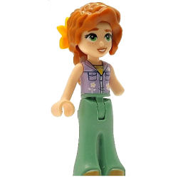 Friends Autumn - Lavender Sleeveless Jacket with Flowers, Sand Green Trousers Bell-Bottoms, Medium Nougat Shoes, Dark Orange Hair Wavy, Bright Light Orange Flower – ПРИЯТЕЛИ