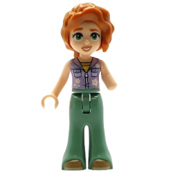 Friends Autumn - Lavender Sleeveless Jacket with Flowers, Sand Green Trousers Bell-Bottoms, Medium Nougat Shoes, Dark Orange Hair Wavy – ПРИЯТЕЛИ