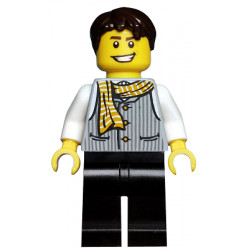 Striped Vest with Yellow Striped Scarf, Black Legs, Dark Brown Tousled Hair – ФЮЖЪН