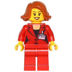 Press Woman / Reporter - Red Legs, Dark Orange Female Hair Short Swept Sideways, Peach Lips, Open Mouth Smile – МАРКА ЛЕГО