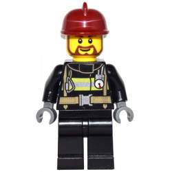 Fire - Reflective Stripes with Utility Belt, Black Legs, Dark Red Fire Helmet, Brown Beard Rounded – МАРКА ЛЕГО