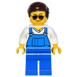 Overalls Blue over V-Neck Shirt, Blue Legs, Dark Brown Smooth Hair, Black and Silver Sunglasses, Black Eyebrows – МАРКА ЛЕГО