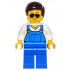 Overalls Blue over V-Neck Shirt, Blue Legs, Dark Brown Smooth Hair, Black and Silver Sunglasses, Black Eyebrows – МАРКА ЛЕГО
