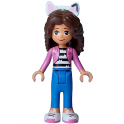 Gabby - Dark Pink Jacket over Black and White Striped Shirt, Blue Trousers, Dark Brown Hair with Int – КУКЛЕНСКАТА КЪЩА НА ГАБИ