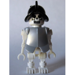 Skeleton, Fantasy Era Torso with Evil Skull, Black Conquistador Helmet, Pearl Light Gray Armor – ИНДИАНА ДЖОУНС
