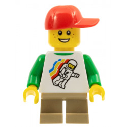 Classic Space Minifigure Floating Pattern, Short Dark Tan Legs, Red Short Bill Cap with Seams – МАРКА ЛЕГО