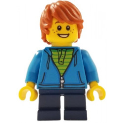 Child - Boy, Dark Azure Hoodie, Dark Blue Short Legs, Dark Orange Tousled Hair, Freckles, Smile with Teeth – МАРКА ЛЕГО
