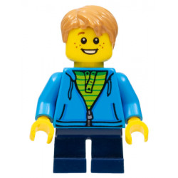 Boy, Dark Azure Hoodie with Green Striped Shirt, Dark Blue Short Legs, Freckles, Medium Nougat Hair – МАРКА ЛЕГО