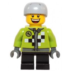 Lime Jacket with Wrench and Black and White Checkered Pattern, Short Black Legs, Sports Helmet with Vent Holes – ПРАЗНИЦИ И СЪБИТИЯ
