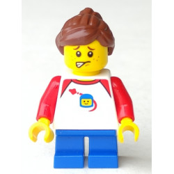 Girl - Shirt with Red Collar, Spaceship Orbiting Classic Space Helmet, Blue Short Legs, Ponytail and Swept Sideways Fringe, Freckles – ПРАЗНИЦИ И СЪБИТИЯ