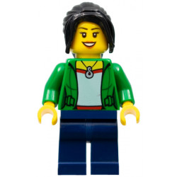 Dragon Boat Race Spectator - Female, Green Jacket Open with Necklace, Dark Blue Legs, Black Ponytail Long with Side Bangs – ПРАЗНИЦИ И СЪБИТИЯ