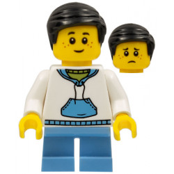 Child - Boy, White Hoodie with Medium Blue Pocket, Medium Blue Short Legs, Black Hair, Freckles – ПРАЗНИЦИ И СЪБИТИЯ
