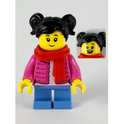 Child - Girl, Dark Pink Puffy Jacket, Medium Blue Short Legs, Black Hair with Pigtails, Red Scarf – ПРАЗНИЦИ И СЪБИТИЯ