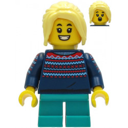 Girl - Dark Blue Knit Sweater, Dark Turquoise Short Legs, Bright Light Yellow Hair – МАРКА ЛЕГО