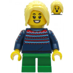 Girl - Dark Blue Knit Sweater, Green Short Legs, Bright Light Yellow Hair – МАРКА ЛЕГО