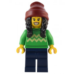 Holiday Shopper - Female, Bright Green Sweater with Bright Light Yellow Zigzag Lines, Dark Blue Legs, Dark Red Beanie with Black Hair – ПРАЗНИЦИ И СЪБИТИЯ