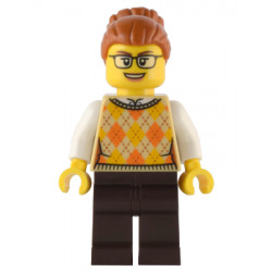 Santa's Toys and Games Store Owner - Female, Tan Knit Argyle Sweater Vest, Dark Brown Legs, Dark Orange Hair with Bun, Glasses – ПРАЗНИЦИ И СЪБИТИЯ