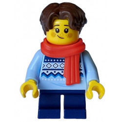 Child - Girl, Bright Light Blue Knit Fair Isle Sweater, Dark Blue Short Legs, Dark Brown Hair, Freckles, Red Scarf – ПРАЗНИЦИ И СЪБИТИЯ