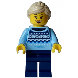 Winter Market Stall Vendor - Female, Bright Light Blue Knit Fair Isle Sweater, Dark Blue Legs, Tan Ponytail – ПРАЗНИЦИ И СЪБИТИЯ