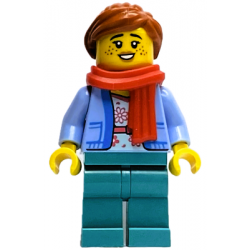Wintertime Carriage Passenger - Female, Bright Light Blue Jacket over White Shirt with Coral Flowers, Dark Turquoise Legs, Dark Orange Ponytail, Freckles, Red Scarf – ПРАЗНИЦИ И СЪБИТИЯ