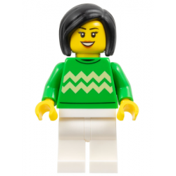 Woman - Bright Green Sweater with Bright Light Yellow Zigzag Lines, White Legs, Black Hair – ПРАЗНИЦИ И СЪБИТИЯ